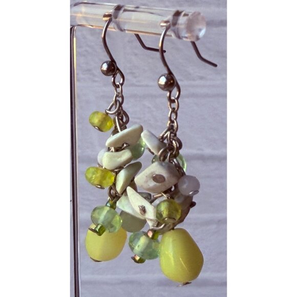 Y2K Chico’s Natural Stone Cluster Dangle Earrings Green Ivory Yellow Drop NOS - Picture 8 of 16